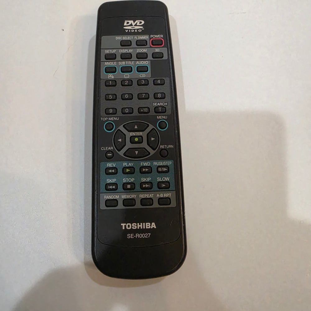 Toshiba DVD Player Remote SE-R0027 Black Excellent OEM Replacement Control